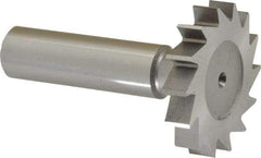 Made in USA - 1-3/8" Diam x 1/4" Face Width, High Speed Steel, 14 Teeth, Shank Connection Woodruff Keyseat Cutter - Uncoated, 2-1/4" OAL x 1/2" Shank, Straight Teeth, ANSI 811, Old Standard 22 - Exact Industrial Supply