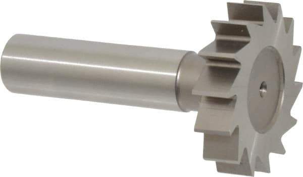 Made in USA - 1-3/8" Diam x 5/16" Face Width, High Speed Steel, 14 Teeth, Shank Connection Woodruff Keyseat Cutter - Uncoated, 2-5/16" OAL x 1/2" Shank, Straight Teeth, ANSI 1011, Old Standard 23 - Exact Industrial Supply