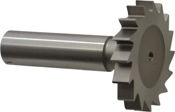 Made in USA - 1-1/2" Diam x 1/4" Face Width, High Speed Steel, 16 Teeth, Shank Connection Woodruff Keyseat Cutter - Uncoated, 2-1/4" OAL x 1/2" Shank, Straight Teeth, ANSI 812, Old Standard 24 - Exact Industrial Supply