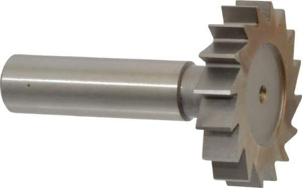 Made in USA - 1-1/2" Diam x 5/16" Face Width, High Speed Steel, 16 Teeth, Shank Connection Woodruff Keyseat Cutter - Uncoated, 2-5/16" OAL x 1/2" Shank, Straight Teeth, ANSI 1012, Old Standard 25 - Exact Industrial Supply