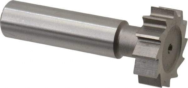Made in USA - 1" Diam x 5/16" Face Width, High Speed Steel, 12 Teeth, Shank Connection Woodruff Keyseat Cutter - Uncoated, 2-5/16" OAL x 1/2" Shank, Straight Teeth, ANSI 1008, Old Standard B - Exact Industrial Supply