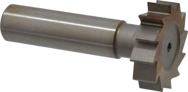 Made in USA - 1-1/8" Diam x 5/16" Face Width, High Speed Steel, 12 Teeth, Shank Connection Woodruff Keyseat Cutter - Uncoated, 2-5/16" OAL x 1/2" Shank, Straight Teeth, ANSI 1009, Old Standard C - Exact Industrial Supply
