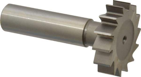 Made in USA - 1-1/4" Diam x 5/16" Face Width, High Speed Steel, 14 Teeth, Shank Connection Woodruff Keyseat Cutter - Uncoated, 2-5/16" OAL x 1/2" Shank, Straight Teeth, ANSI 1010, Old Standard D - Exact Industrial Supply