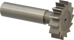 Made in USA - 1-1/4" Diam x 5/16" Face Width, High Speed Steel, 14 Teeth, Shank Connection Woodruff Keyseat Cutter - Uncoated, 2-5/16" OAL x 1/2" Shank, Straight Teeth, ANSI 1010, Old Standard D - Exact Industrial Supply