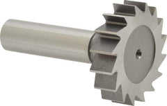 Made in USA - 1-1/2" Diam x 3/8" Face Width, High Speed Steel, 16 Teeth, Shank Connection Woodruff Keyseat Cutter - Uncoated, 2-3/8" OAL x 1/2" Shank, Straight Teeth, ANSI 1212, Old Standard G - Exact Industrial Supply