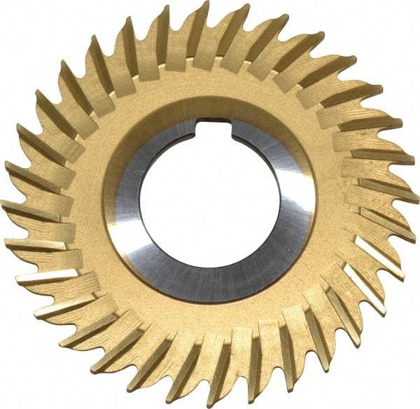 Made in USA - 3" Blade Diam x 1/8" Blade Thickness, 1" Hole, 32 Teeth, Cobalt Side Chip Saw - Straight Tooth, Arbor Connection, Right Hand Cut, TiN, with Keyway - Exact Industrial Supply