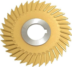 Made in USA - 4" Blade Diam x 1/8" Blade Thickness, 1" Hole, 36 Teeth, Cobalt Side Chip Saw - Straight Tooth, Arbor Connection, Right Hand Cut, TiN, with Keyway - Exact Industrial Supply