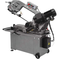 Jet - 8 x 14" Max Capacity, Manual Geared Head Horizontal Bandsaw - 135, 197 & 256 SFPM Blade Speed, 110/220 Volts, 45°, 1 hp, 1 Phase - Exact Industrial Supply