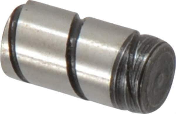 Jergens - 1/4" Diam x 1/2" Pin Length Alloy Steel Grooved Dowel Pin - C 47-58 & C 60-64 (Surface) Hardness, 1 Beveled & 1 Threaded End - Exact Industrial Supply