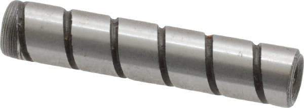 Jergens - 1/4" Diam x 1-1/4" Pin Length Alloy Steel Grooved Dowel Pin - C 47-58 & C 60-64 (Surface) Hardness, 1 Beveled & 1 Threaded End - Exact Industrial Supply