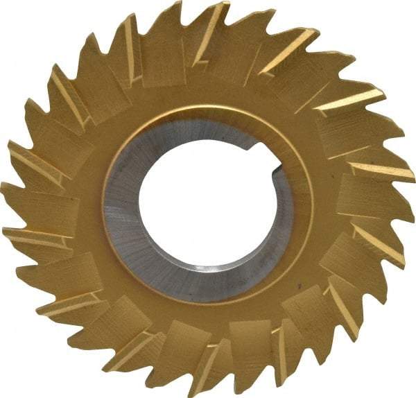 Made in USA - 3" Blade Diam x 1/8" Blade Thickness, 1" Hole, 28 Teeth, Cobalt Side Chip Saw - Staggered Tooth, Arbor Connection, Right Hand Cut, TiN, with Keyway - Exact Industrial Supply