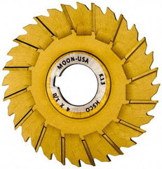 Made in USA - 4" Blade Diam x 1/8" Blade Thickness, 1" Hole, 32 Teeth, Cobalt Side Chip Saw - Staggered Tooth, Arbor Connection, Right Hand Cut, TiN, with Keyway - Exact Industrial Supply