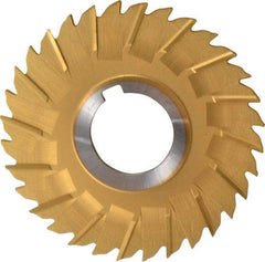 Made in USA - 4" Blade Diam x 1/8" Blade Thickness, 1-1/4" Hole, 32 Teeth, Cobalt Side Chip Saw - Staggered Tooth, Arbor Connection, Right Hand Cut, TiN, with Keyway - Exact Industrial Supply