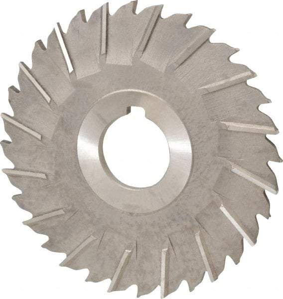 Made in USA - 4" Blade Diam x 5/32" Blade Thickness, 1" Hole, 32 Teeth, Cobalt Side Chip Saw - Staggered Tooth, Arbor Connection, Right Hand Cut, TiN, with Keyway - Exact Industrial Supply