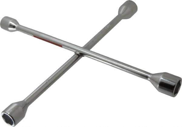 Omega Lift Equipment - 14" Long Cross Shaped Lug Nut Wrench Tire Iron - 11/16, 3/4, 13/16, 7/8" Hex - Exact Industrial Supply