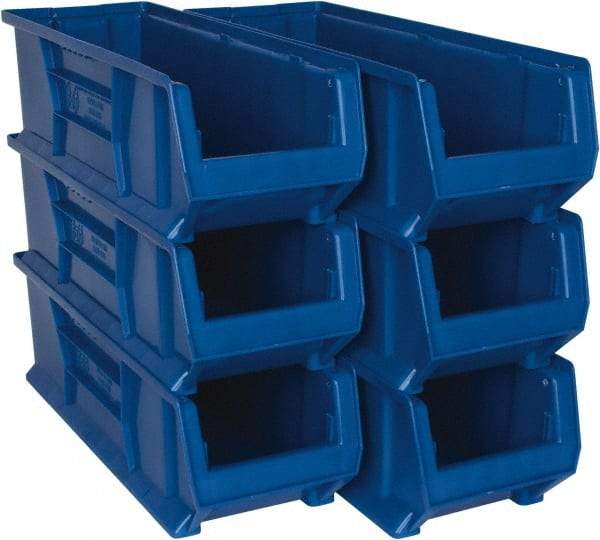 Quantum Storage - 100 Lb. Load Capacity, 23-7/8" Deep, Blue Polypropylene Hopper Stacking Bin - 7" High x 8-1/4" Wide x 23-7/8" Long - Exact Industrial Supply