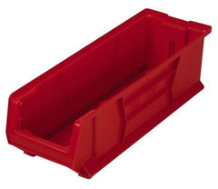 Quantum Storage - 100 Lb. Load Capacity, 23-7/8" Deep, Red Polypropylene Hopper Stacking Bin - 7" High x 8-1/4" Wide x 23-7/8" Long - Exact Industrial Supply