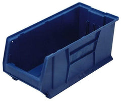 Quantum Storage - 100 Lb. Load Capacity, 23-7/8" Deep, Blue Polypropylene Hopper Stacking Bin - 9" High x 8-1/4" Wide x 23-7/8" Long - Exact Industrial Supply