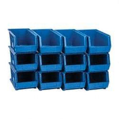 Quantum Storage - 60 Lb. Load Capacity, 14-3/4" Deep, Blue Polypropylene Hopper Stacking Bin - 7" High x 8-1/4" Wide x 14-3/4" Long - Exact Industrial Supply