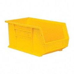 Quantum Storage - 60 Lb. Load Capacity, 14-3/4" Deep, Yellow Polypropylene Hopper Stacking Bin - 7" High x 8-1/4" Wide x 14-3/4" Long - Exact Industrial Supply