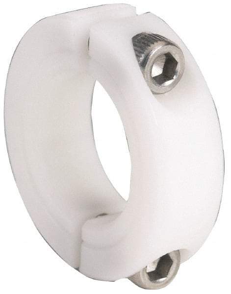 Climax Metal Products - 9/16" Bore, Plastic, Two Piece Clamping Shaft Collar - 1-1/4" Outside Diam, 7/16" Wide - Exact Industrial Supply
