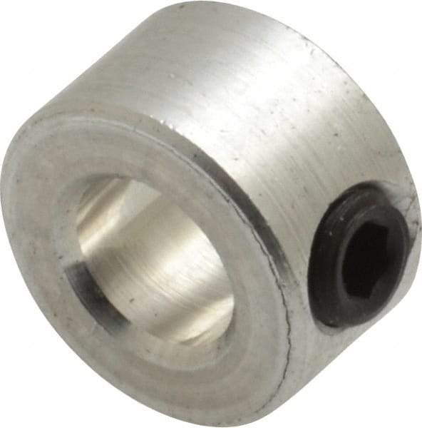 Climax Metal Products - 1/4" Bore, Aluminum, One Piece Solid Set Screw Collars - 1/2" Outside Diam, 9/32" Wide - Exact Industrial Supply