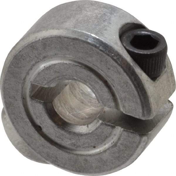 Climax Metal Products - 3/16" Bore, Aluminum, One Piece One Piece Split Shaft Collar - 5/8" Outside Diam, 9/32" Wide - Exact Industrial Supply