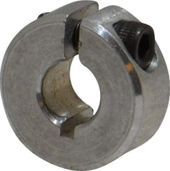 Climax Metal Products - 1/4" Bore, Aluminum, One Piece One Piece Split Shaft Collar - 5/8" Outside Diam, 9/32" Wide - Exact Industrial Supply
