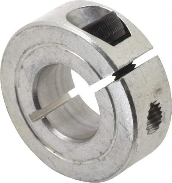 Climax Metal Products - 9/16" Bore, Aluminum, One Piece One Piece Split Shaft Collar - 1-1/4" Outside Diam, 7/16" Wide - Exact Industrial Supply