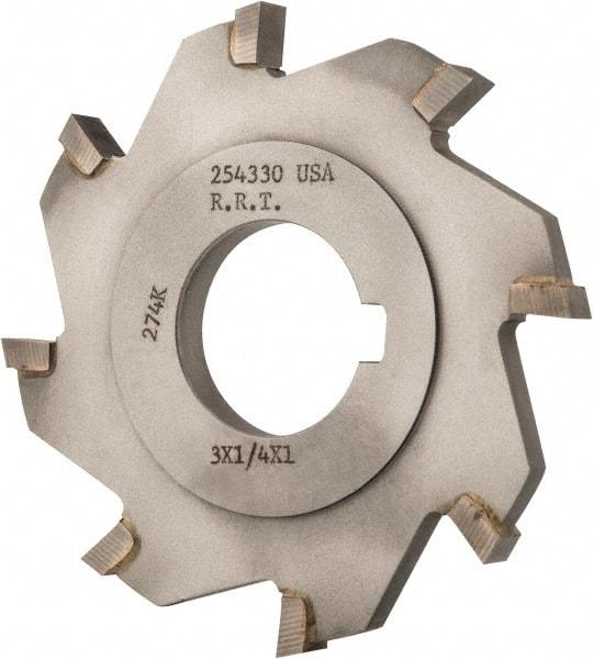 Made in USA - 3" Diam x 1/4" Width of Cut, 8 Teeth, Carbide Tipped Side Milling Cutter - Straight Teeth, Uncoated - Exact Industrial Supply