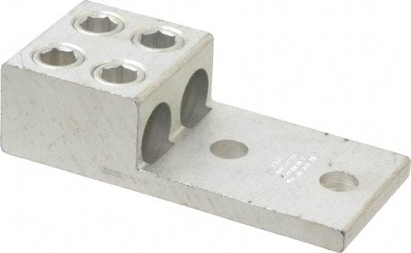 Thomas & Betts - 2 AWG Noninsulated Compression Connection Rectangle Ring Terminal - 1/2" Stud, 5-5/16" OAL x 2-3/4" Wide, Tin Plated Aluminum Contact - Exact Industrial Supply