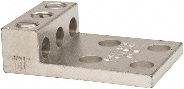 Thomas & Betts - 14-1/0 AWG Noninsulated Compression Connection Rectangle Ring Terminal - 3/8" Stud, 2-29/32" OAL x 2" Wide, Tin Plated Aluminum Contact - Exact Industrial Supply