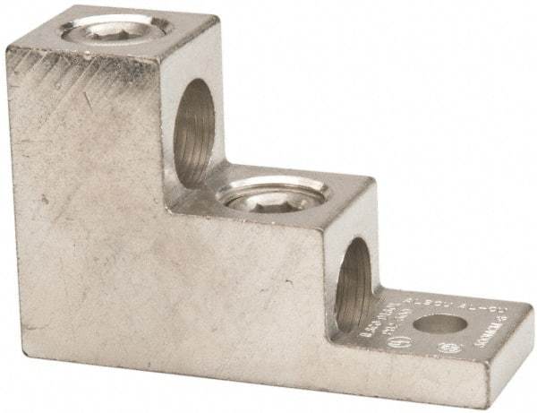 Thomas & Betts - 6 AWG Noninsulated Compression Connection Square Ring Terminal - 5/16" Stud, 3" OAL x 1-1/8" Wide, Tin Plated Aluminum Contact - Exact Industrial Supply