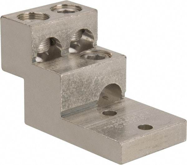 Thomas & Betts - 2 AWG Noninsulated Compression Connection Square Ring Terminal - 3/8" Stud, 4-29/32" OAL x 2-1/2" Wide, Tin Plated Aluminum Contact - Exact Industrial Supply