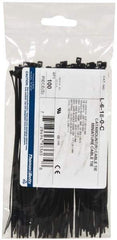 Thomas & Betts - 6.4" Long Black Nylon Standard Cable Tie - 18 Lb Tensile Strength, 1.13mm Thick, 1-1/2" Max Bundle Diam - Exact Industrial Supply