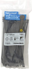 Thomas & Betts - 7-1/2" Long Black Nylon Standard Cable Tie - 50 Lb Tensile Strength, 1.35mm Thick, 5/8" Max Bundle Diam - Exact Industrial Supply