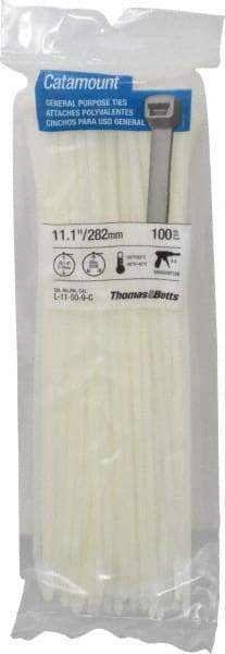 Thomas & Betts - 11.1" Long Natural (Color) Nylon Standard Cable Tie - 50 Lb Tensile Strength, 1.35mm Thick, 2" Max Bundle Diam - Exact Industrial Supply