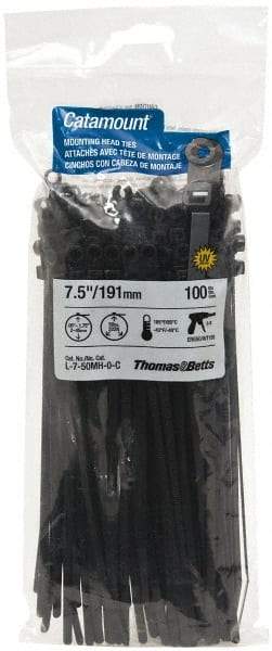 Thomas & Betts - 7-1/2" Long Black Nylon Mountable Cable Tie - 50 Lb Tensile Strength - Exact Industrial Supply