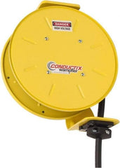 Conductix - 12 AWG, 20' Cable Length, Cord & Cable Reel with Bare End - 3 Outlets, NEMA 5-20R, 20 Amps, SEOW-A Cable, Yellow Reel, Spring Driven Reel - Exact Industrial Supply