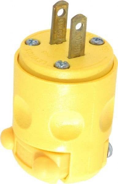 Leviton - 125 VAC, 15 Amp, 1-15P NEMA, Angled, Ungrounded, Residential Grade Plug - 2 Pole, 2 Wire, 1 Phase, PVC, Yellow - Exact Industrial Supply