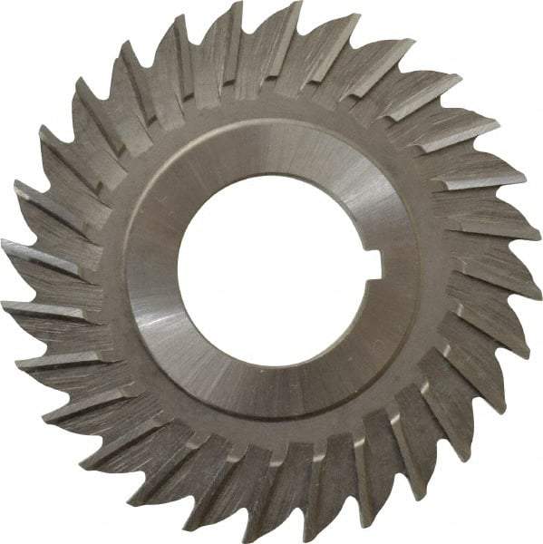 Made in USA - 2-1/2" Blade Diam x 1/8" Blade Thickness, 7/8" Hole, 28 Teeth, High Speed Steel Side Chip Saw - Straight Tooth, Arbor Connection, Right Hand Cut, Uncoated, with Keyway - Exact Industrial Supply