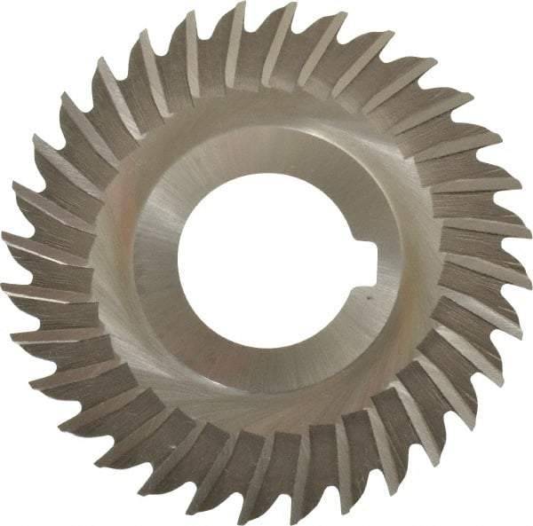 Made in USA - 3" Blade Diam x 1/16" Blade Thickness, 1" Hole, 32 Teeth, High Speed Steel Side Chip Saw - Straight Tooth, Arbor Connection, Right Hand Cut, Uncoated, with Keyway - Exact Industrial Supply