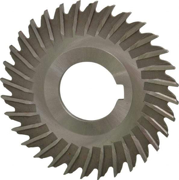 Made in USA - 3" Blade Diam x 7/64" Blade Thickness, 1" Hole, 32 Teeth, High Speed Steel Side Chip Saw - Straight Tooth, Arbor Connection, Right Hand Cut, Uncoated, with Keyway - Exact Industrial Supply