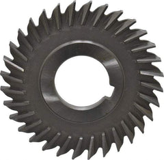 Made in USA - 3" Blade Diam x 3/16" Blade Thickness, 1" Hole, 32 Teeth, High Speed Steel Side Chip Saw - Straight Tooth, Arbor Connection, Right Hand Cut, Uncoated, with Keyway - Exact Industrial Supply