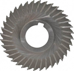 Made in USA - 4" Blade Diam x 1/16" Blade Thickness, 1-1/4" Hole, 36 Teeth, High Speed Steel Side Chip Saw - Straight Tooth, Arbor Connection, Right Hand Cut, Uncoated, with Keyway - Exact Industrial Supply