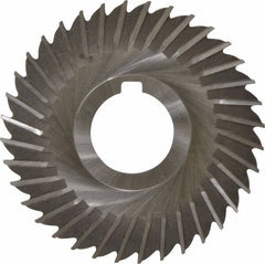 Made in USA - 4" Blade Diam x 7/64" Blade Thickness, 1-1/4" Hole, 36 Teeth, High Speed Steel Side Chip Saw - Straight Tooth, Arbor Connection, Right Hand Cut, Uncoated, with Keyway - Exact Industrial Supply