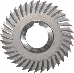 Made in USA - 4" Blade Diam x 3/16" Blade Thickness, 1-1/4" Hole, 36 Teeth, High Speed Steel Side Chip Saw - Straight Tooth, Arbor Connection, Right Hand Cut, Uncoated, with Keyway - Exact Industrial Supply