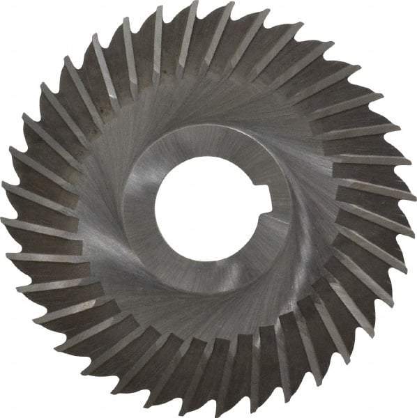 Made in USA - 4" Blade Diam x 5/64" Blade Thickness, 1" Hole, 36 Teeth, High Speed Steel Side Chip Saw - Straight Tooth, Arbor Connection, Right Hand Cut, Uncoated, with Keyway - Exact Industrial Supply