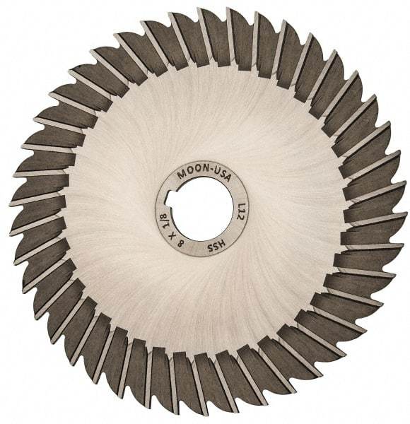 Made in USA - 8" Blade Diam x 1/8" Blade Thickness, 1-1/4" Hole, 42 Teeth, High Speed Steel Side Chip Saw - Straight Tooth, Arbor Connection, Right Hand Cut, Uncoated, with Keyway - Exact Industrial Supply