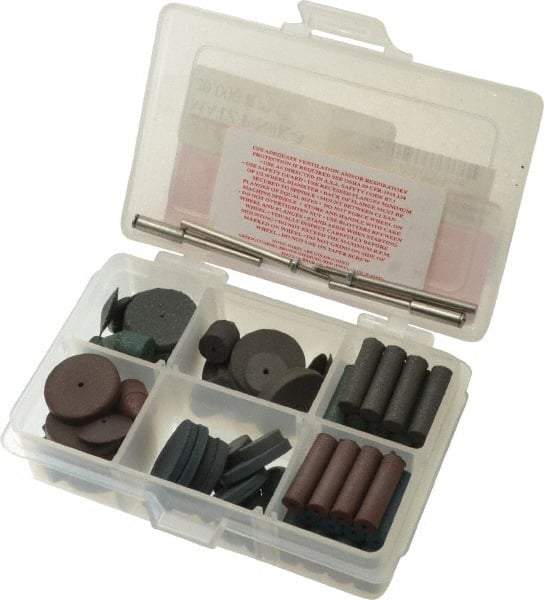 Made in USA - 64 Piece Rubberized Abrasive Point and Wheel Set - Includes 1/8 Inch Diameter Shank - Exact Industrial Supply